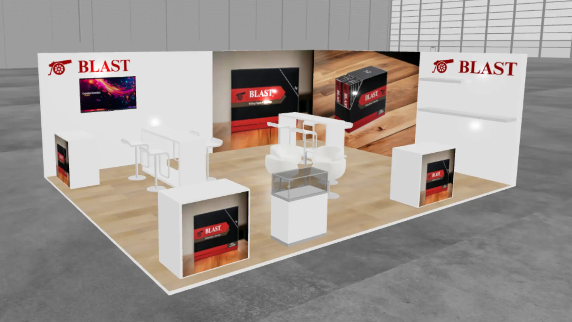 Retail Product Showcase Exhibition Stand with display cases